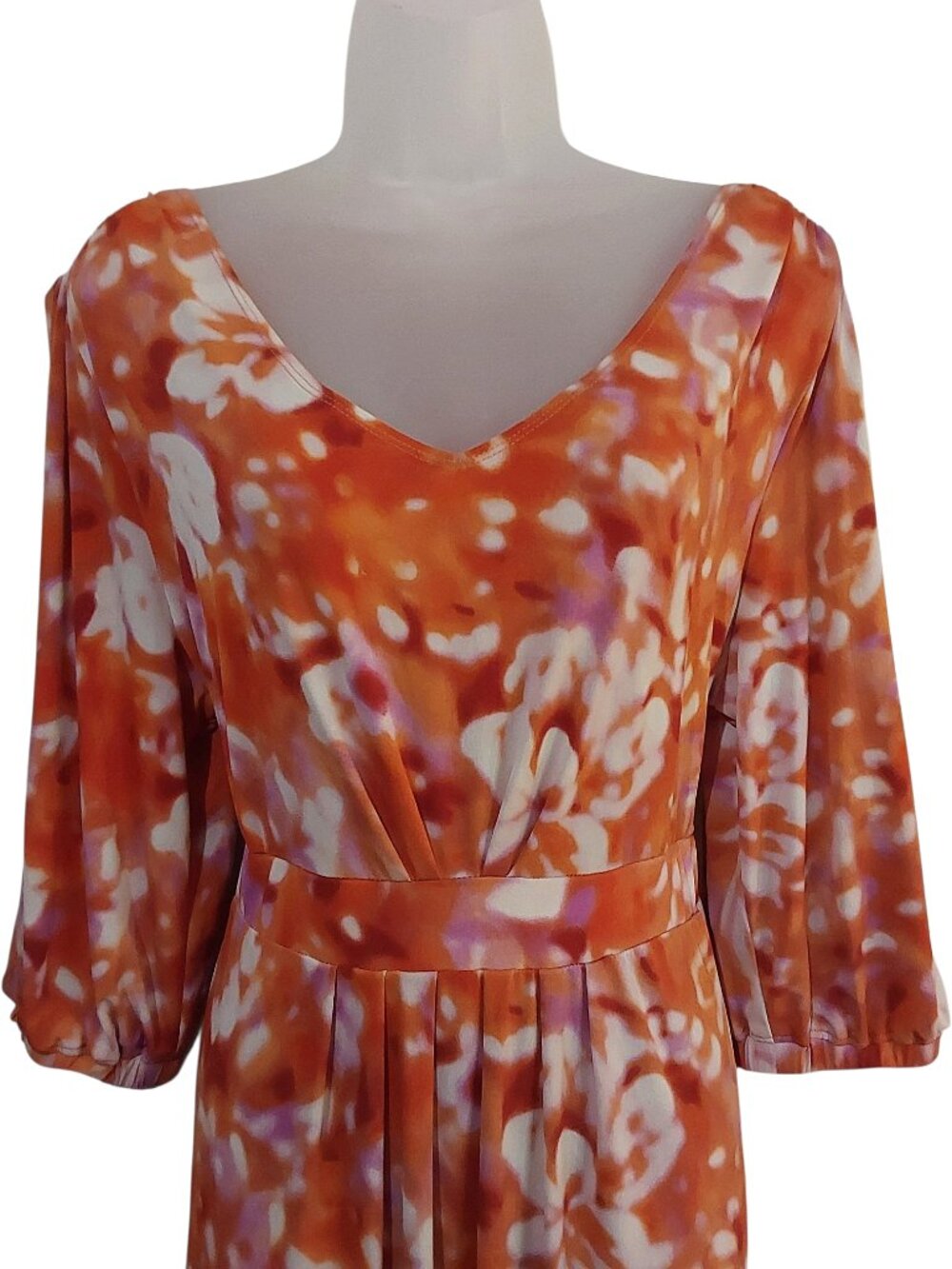Hot in Hollywood Orange Multi V-neck Split Sleeve Maxi Dress Boho/Glam/Resort XL - Picture 3 of 7